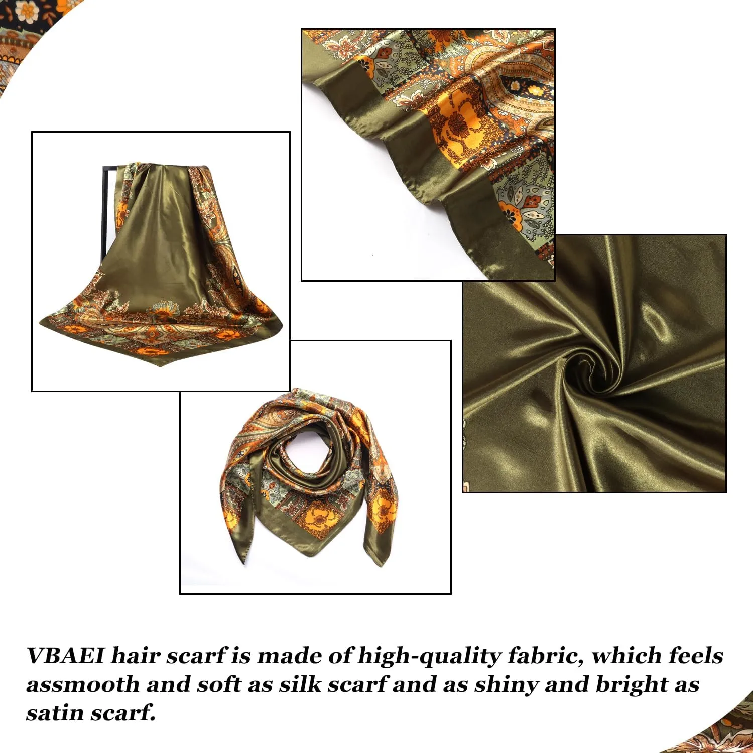 35 Large Square Satin Head Scarf - 1Pcs Satin Hair Scarf Silk Bandana Head Wraps For Women