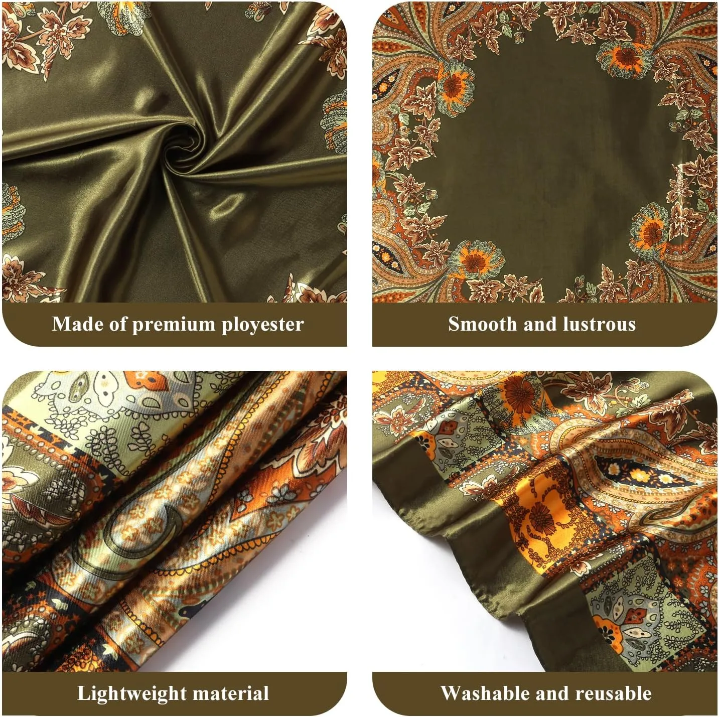 35 Large Square Satin Head Scarf - 1Pcs Satin Hair Scarf Silk Bandana Head Wraps For Women