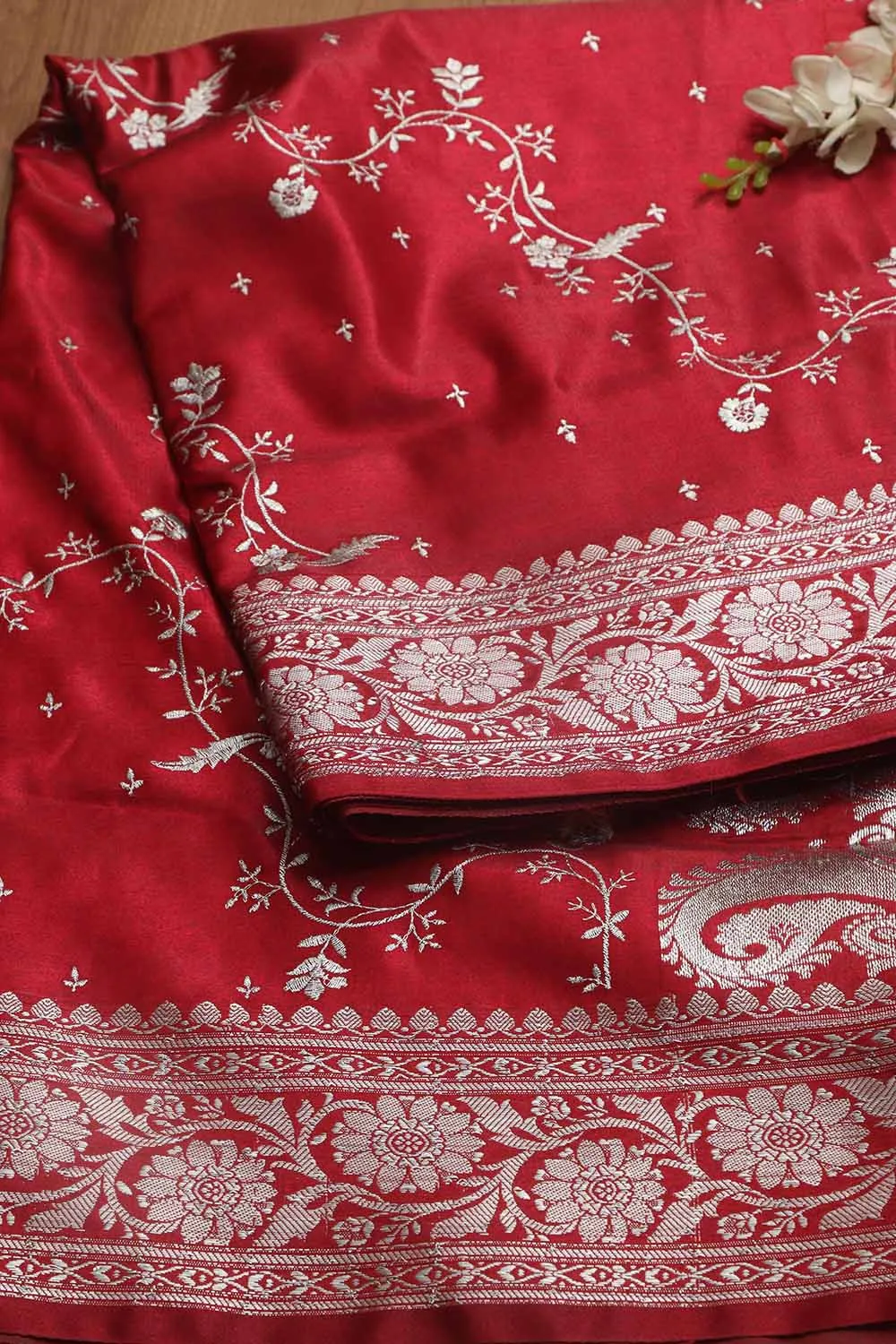 Elegant Maroon Banarasi Embroidered Satin Silk Saree