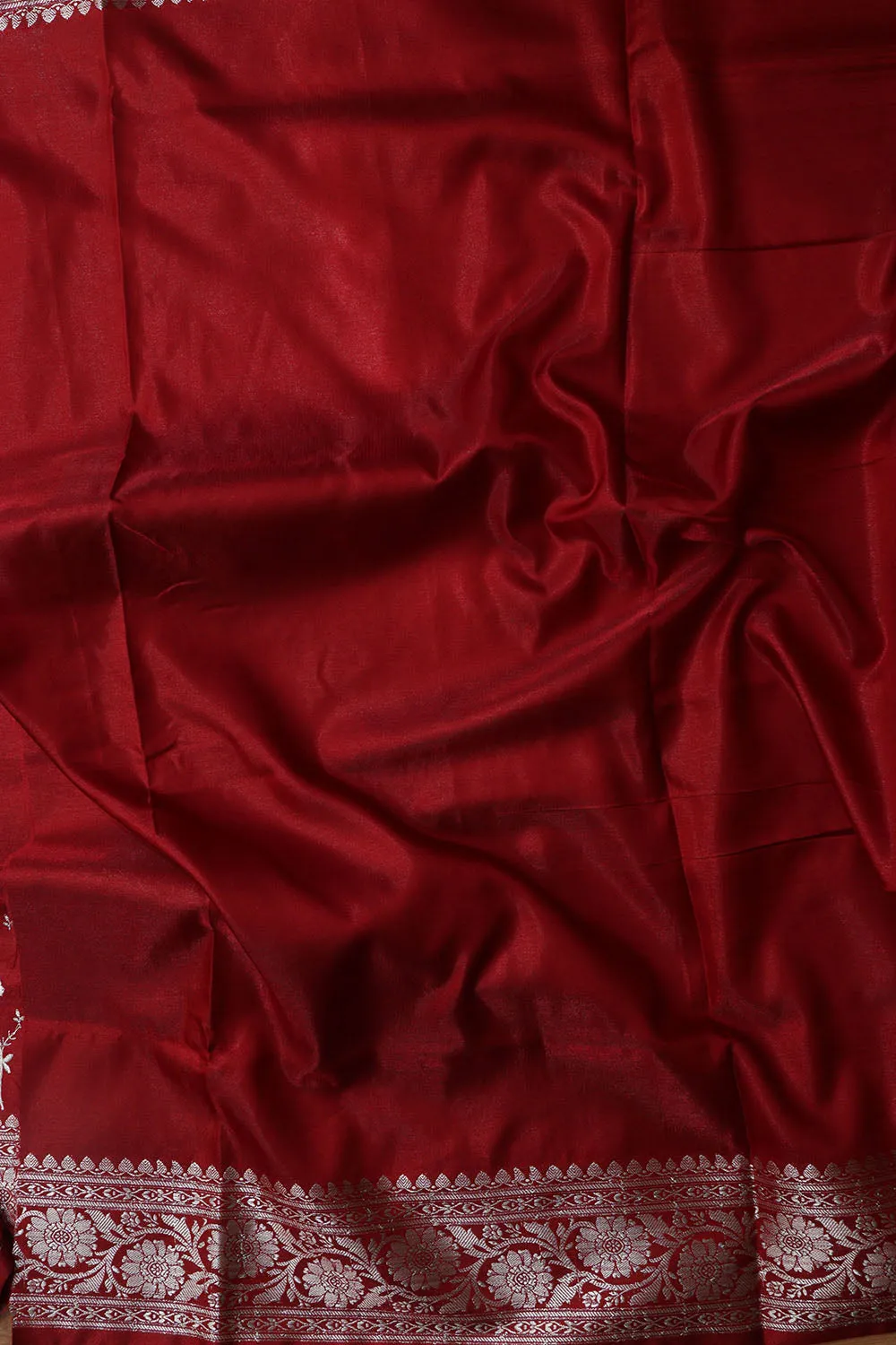 Elegant Maroon Banarasi Embroidered Satin Silk Saree