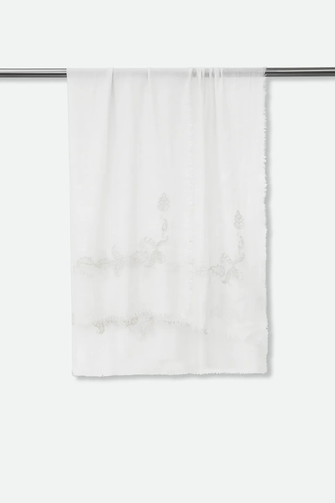 EMBROIDERED SILVER FROST ITALIAN CASHMERE SCARF