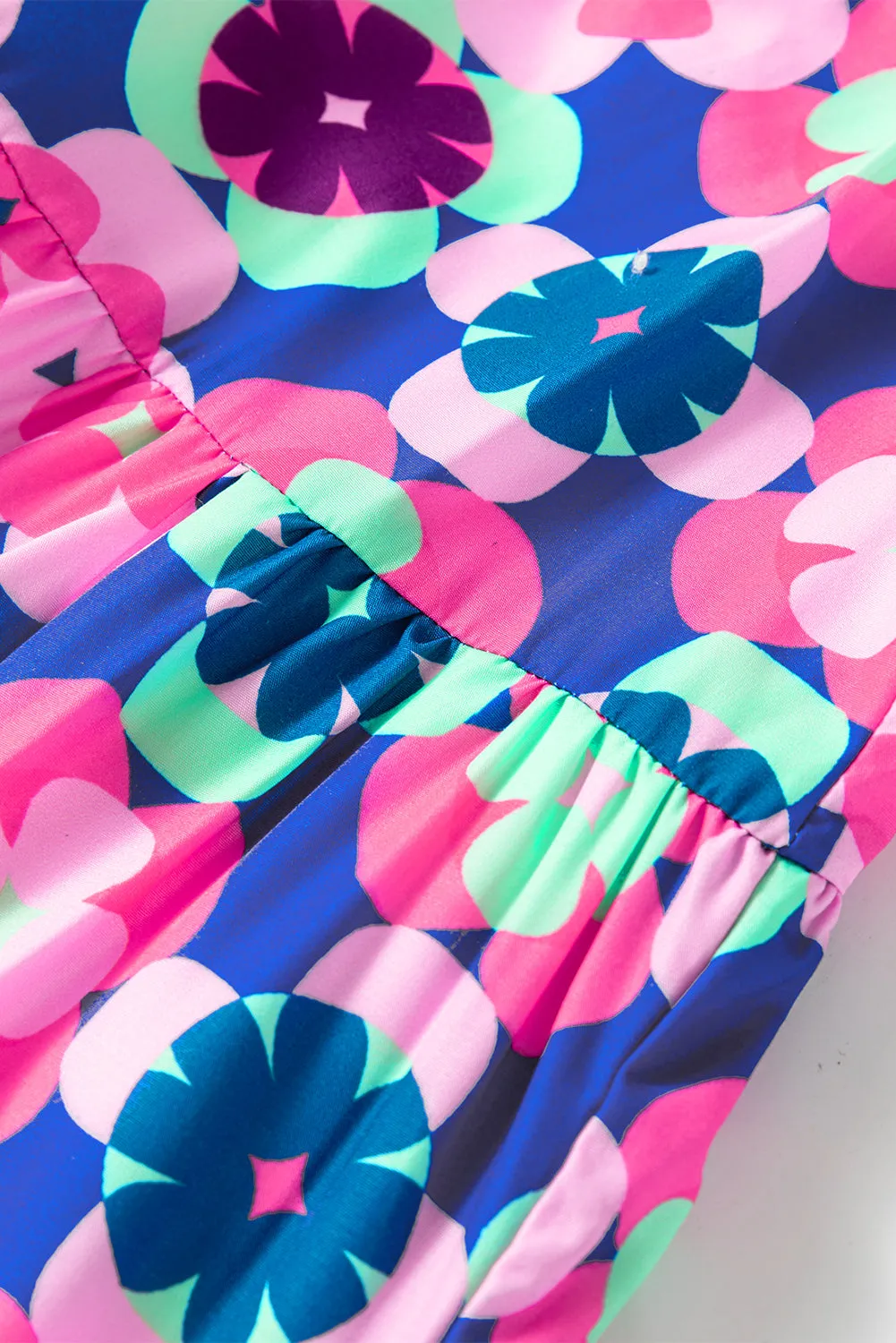 Floral Print Frilly Neck Sleeveless Tiered Maxi Dress