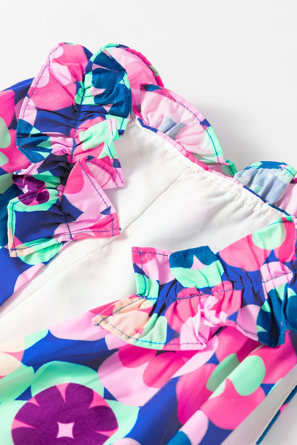 Floral Print Frilly Neck Sleeveless Tiered Maxi Dress