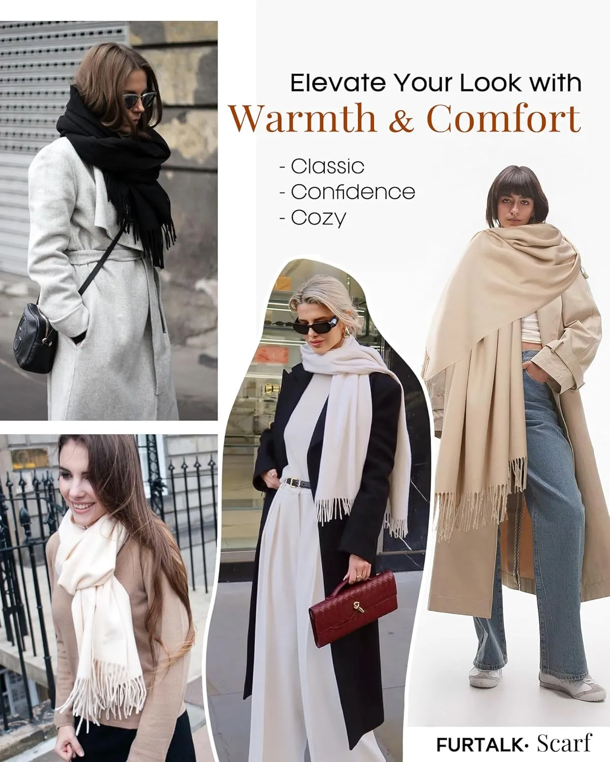 FURTALK Scarf for Women Winter Pashmina Shawl and Wraps Cashmere Feel Scarves for Evening Dresses Wedding Party