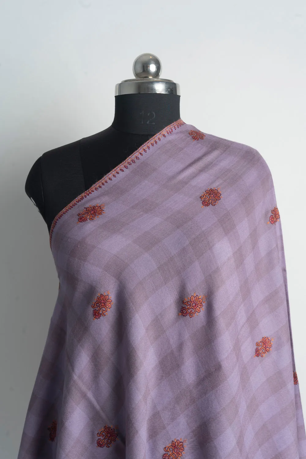 Graceful Lavender Kashmiri Hand Embroidered Merino Wool Sozni Shawl