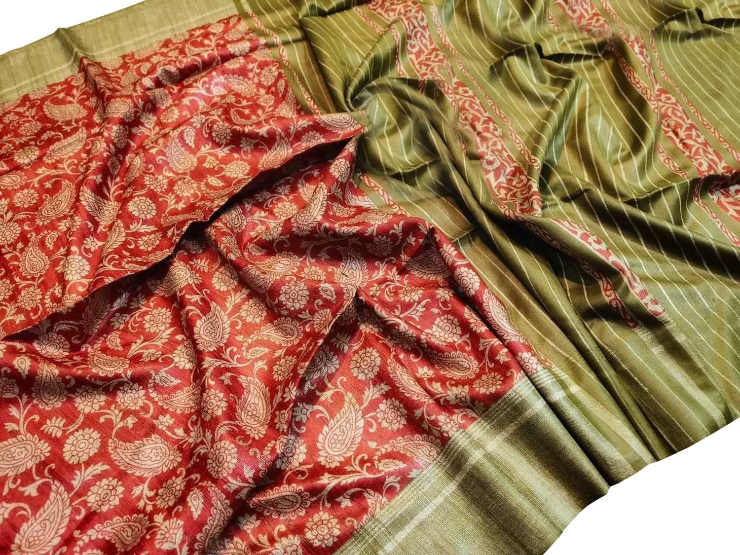 Red Bhagalpur Pure Ghicha Tussar Silk Saree