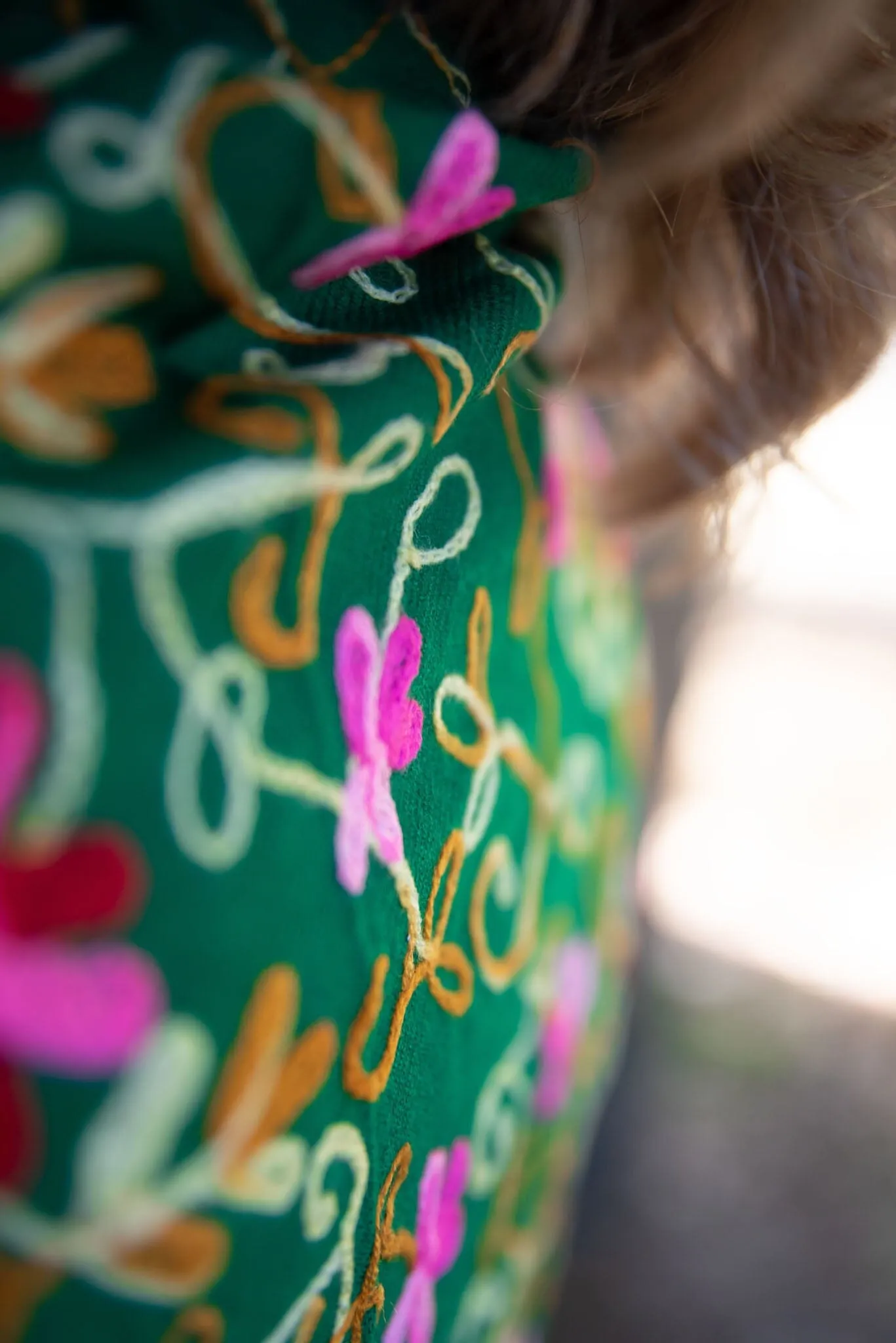Shanila embroidery handmade scarf -green flowers