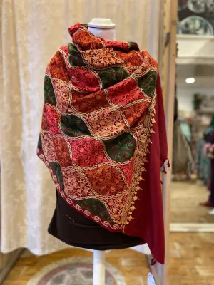 Shanila embroidery handmade scarf -marron embroidery
