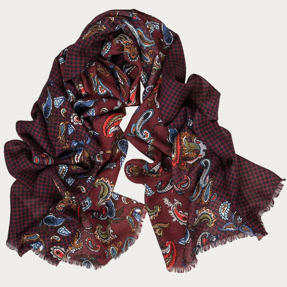 Soranus Burgundy Paisley Italian Wool Scarf