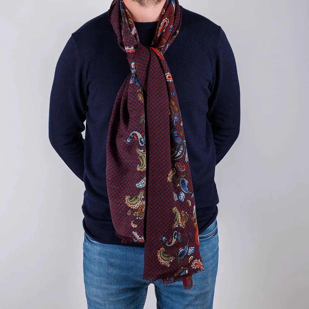 Soranus Burgundy Paisley Italian Wool Scarf