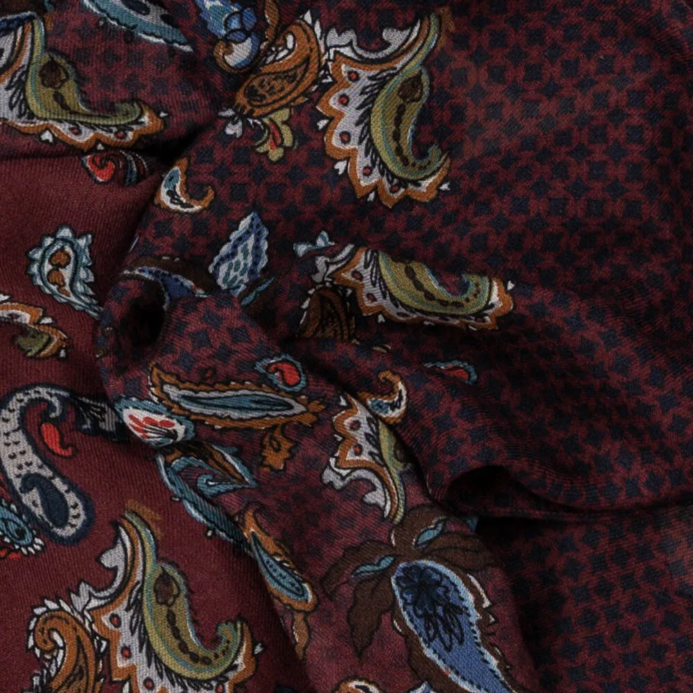 Soranus Burgundy Paisley Italian Wool Scarf