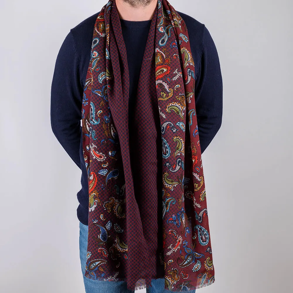 Soranus Burgundy Paisley Italian Wool Scarf