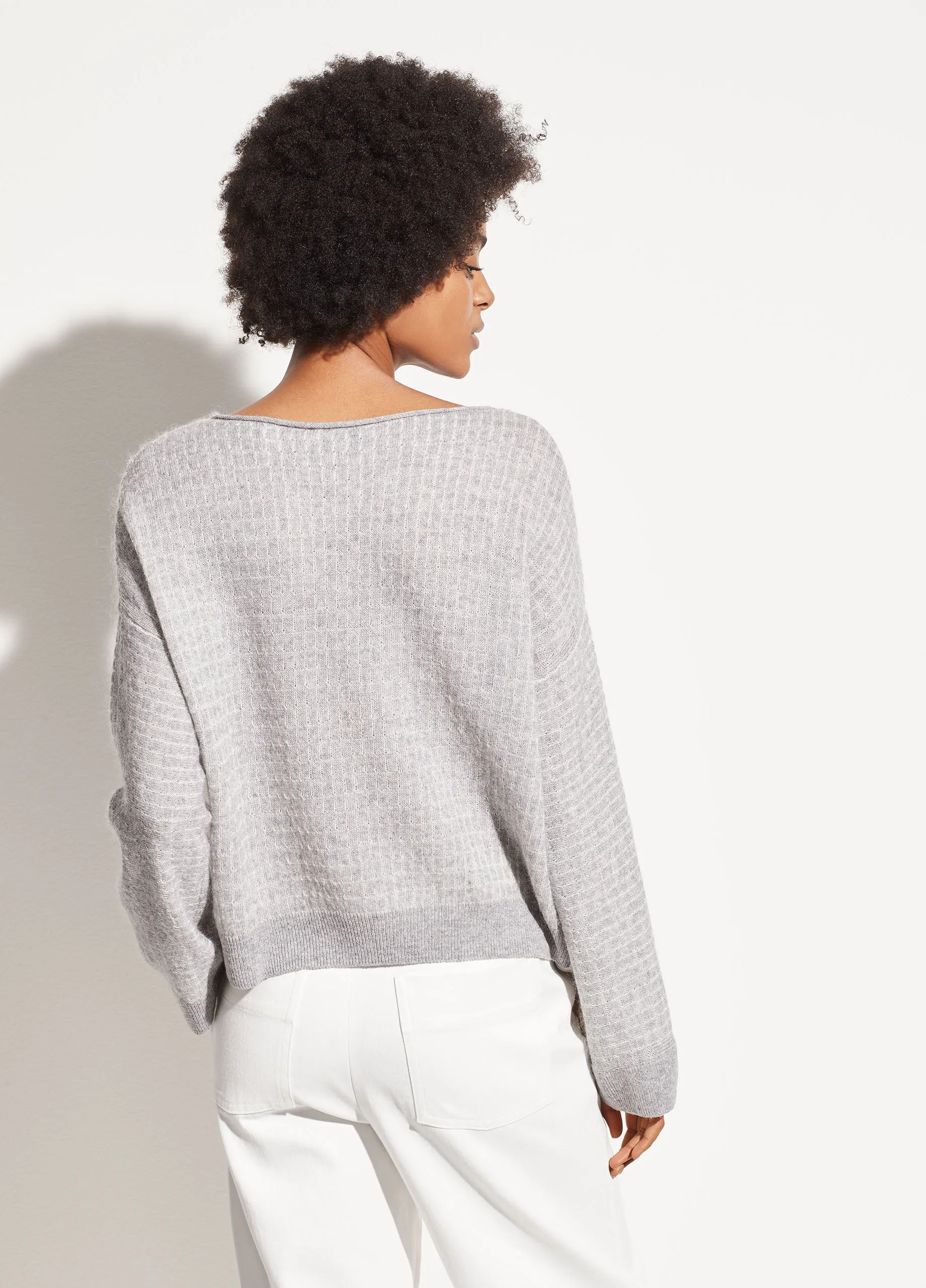 Texture Grid Boatneck in Heather Steel/Cream