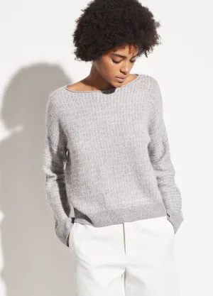 Texture Grid Boatneck in Heather Steel/Cream