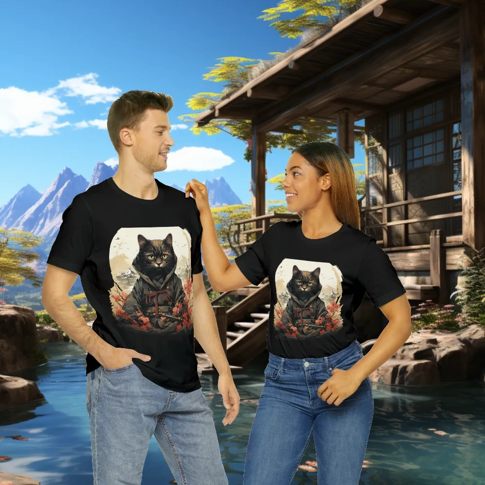 Unisex Ninja Cat Short Sleeve Tee. Cat T-Shirt is a Great Gift For The Cat Lover, Gift For Her, Gift For Him, Gift For Animal Lover