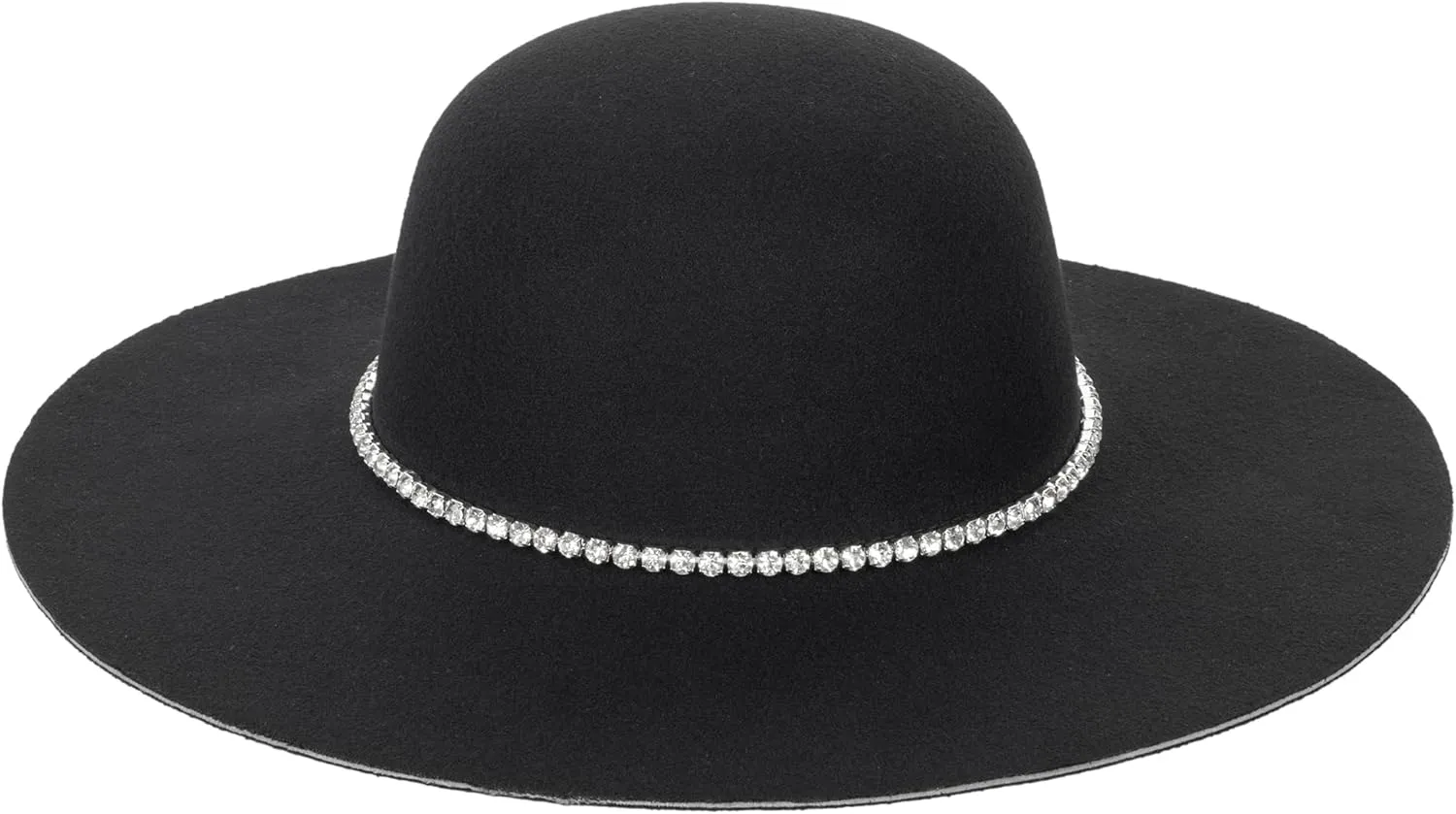 UTOWO Women Fedora-Hat Wide-Brim Felt Hat with Rhinestone Wedding Elegant Floppy Felt Hat Small Black