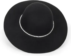 UTOWO Women Fedora-Hat Wide-Brim Felt Hat with Rhinestone Wedding Elegant Floppy Felt Hat Small Black