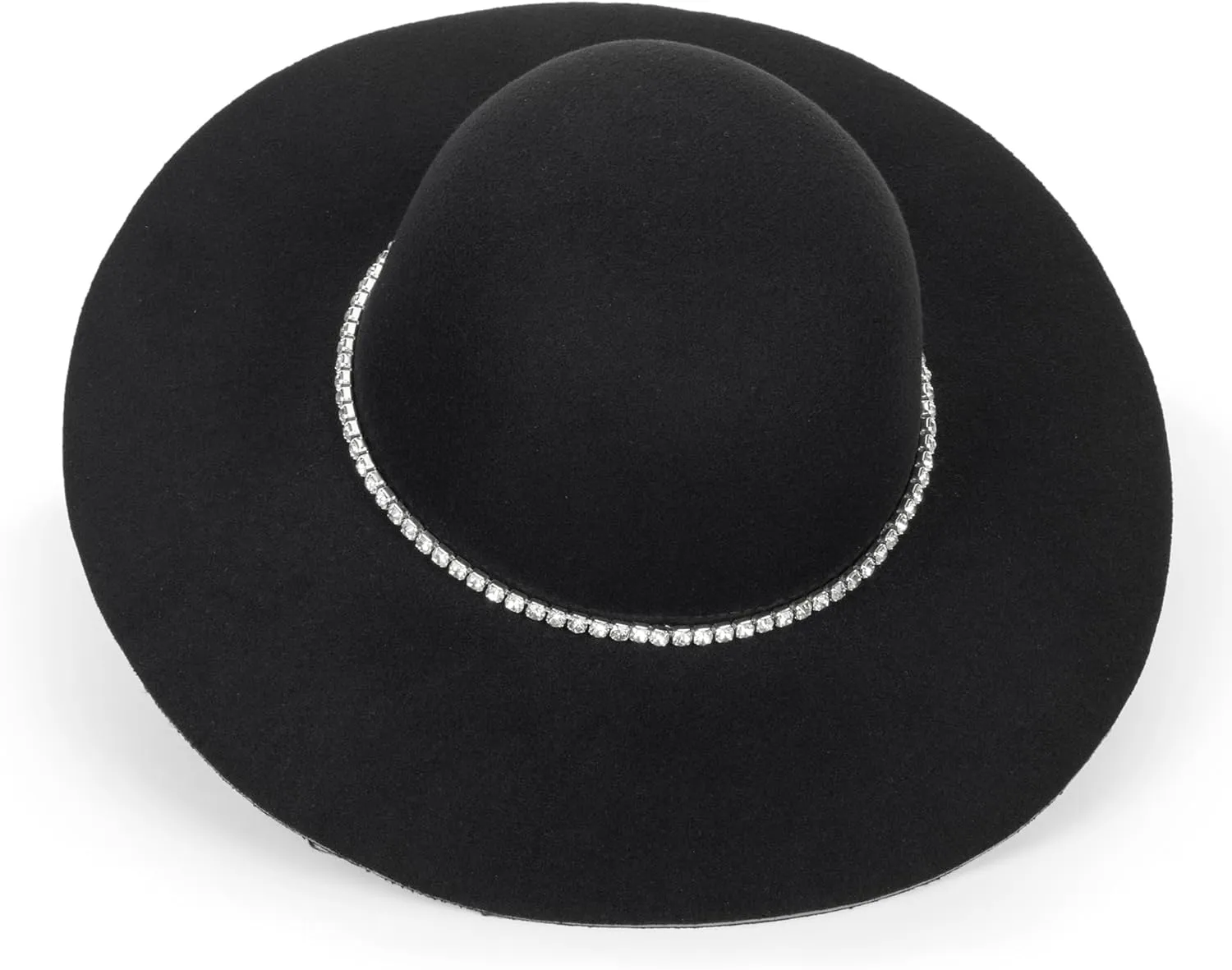 UTOWO Women Fedora-Hat Wide-Brim Felt Hat with Rhinestone Wedding Elegant Floppy Felt Hat Small Black