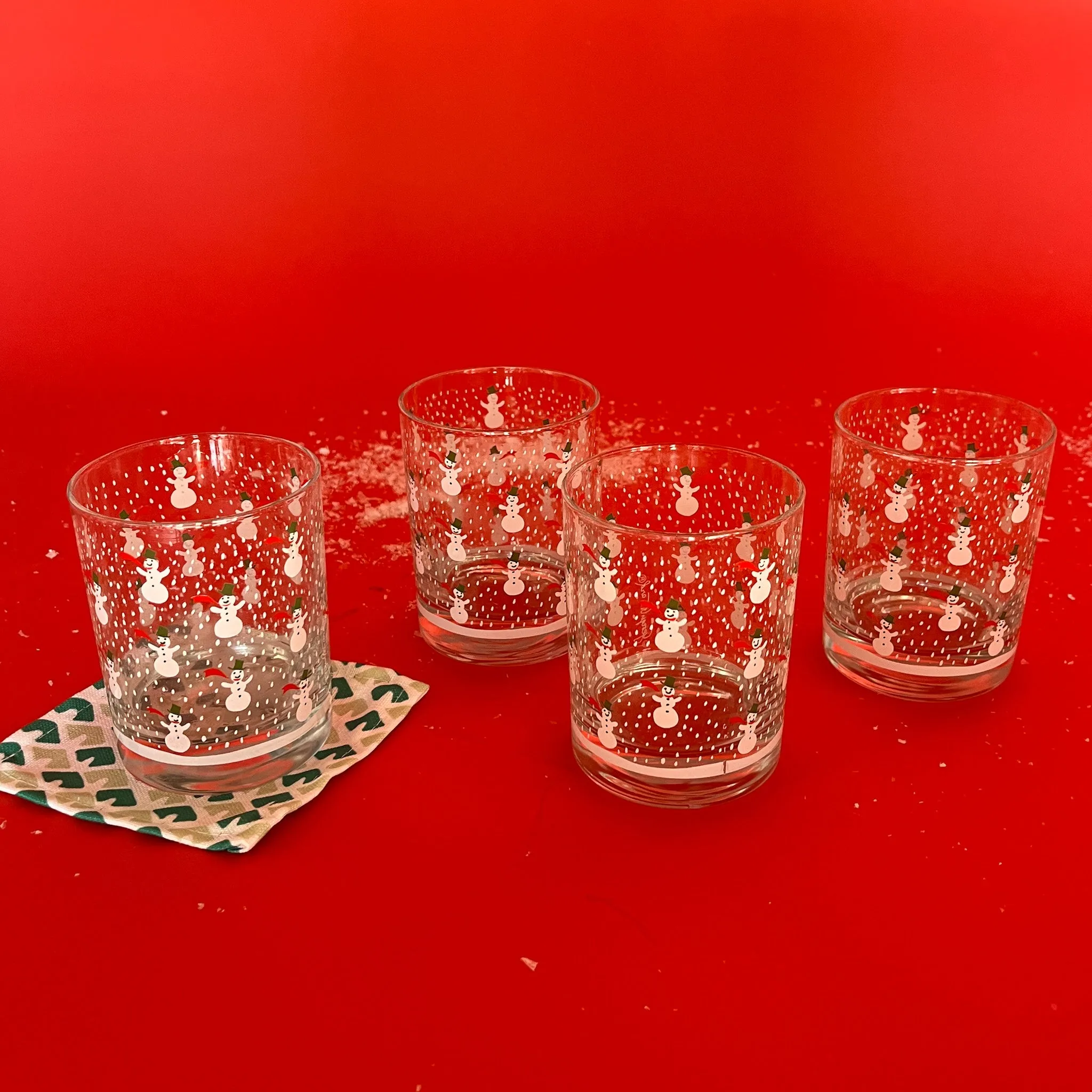 Vintage Georges Briard Snowmen Drinks Glasses/Coasters, Set of 8