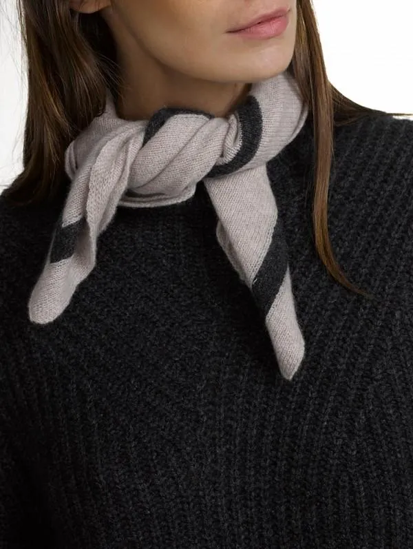White   Warren- Tipped Neck Scarf Truffle/Charcoal