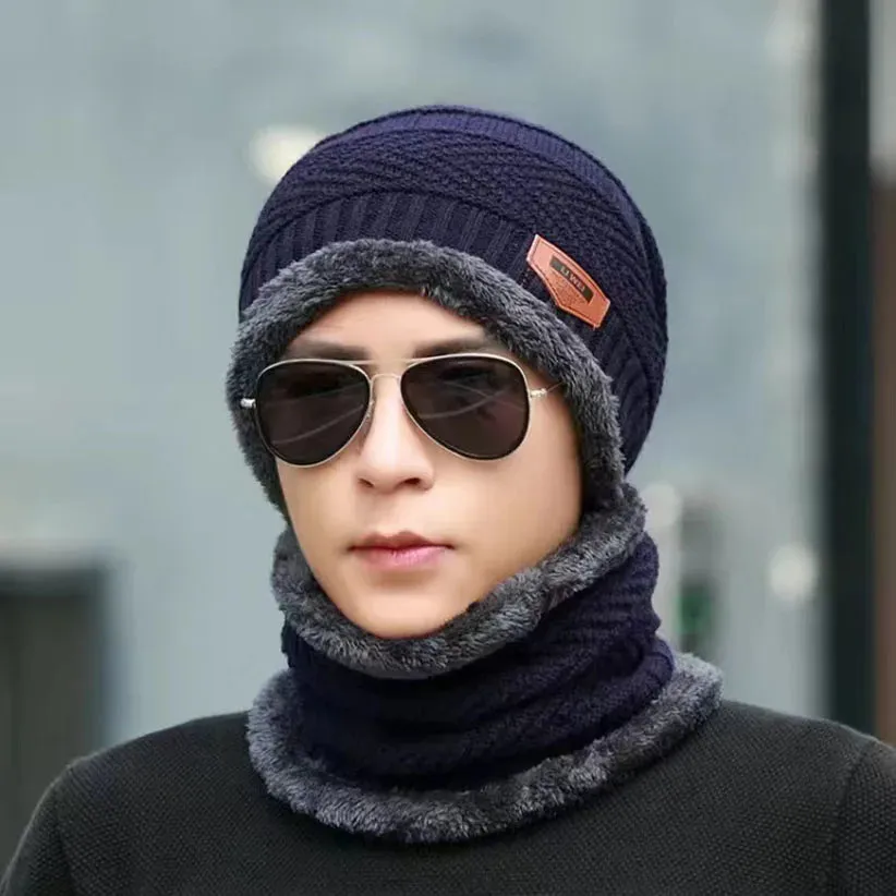 Winter Fleece Scarf Hats Thicken Plush Warm Beanies Wool Knit Caps Men Women Outdoor Cycling Ski Cold Protection Neck Mask Hat