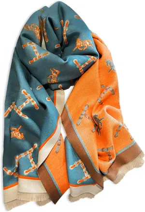 Winter Scarf Cashmere Shawl Women Retro Horse Letter Pattern Warm Pashmina Scarves With Tassel Soft Long Wrap Stole
