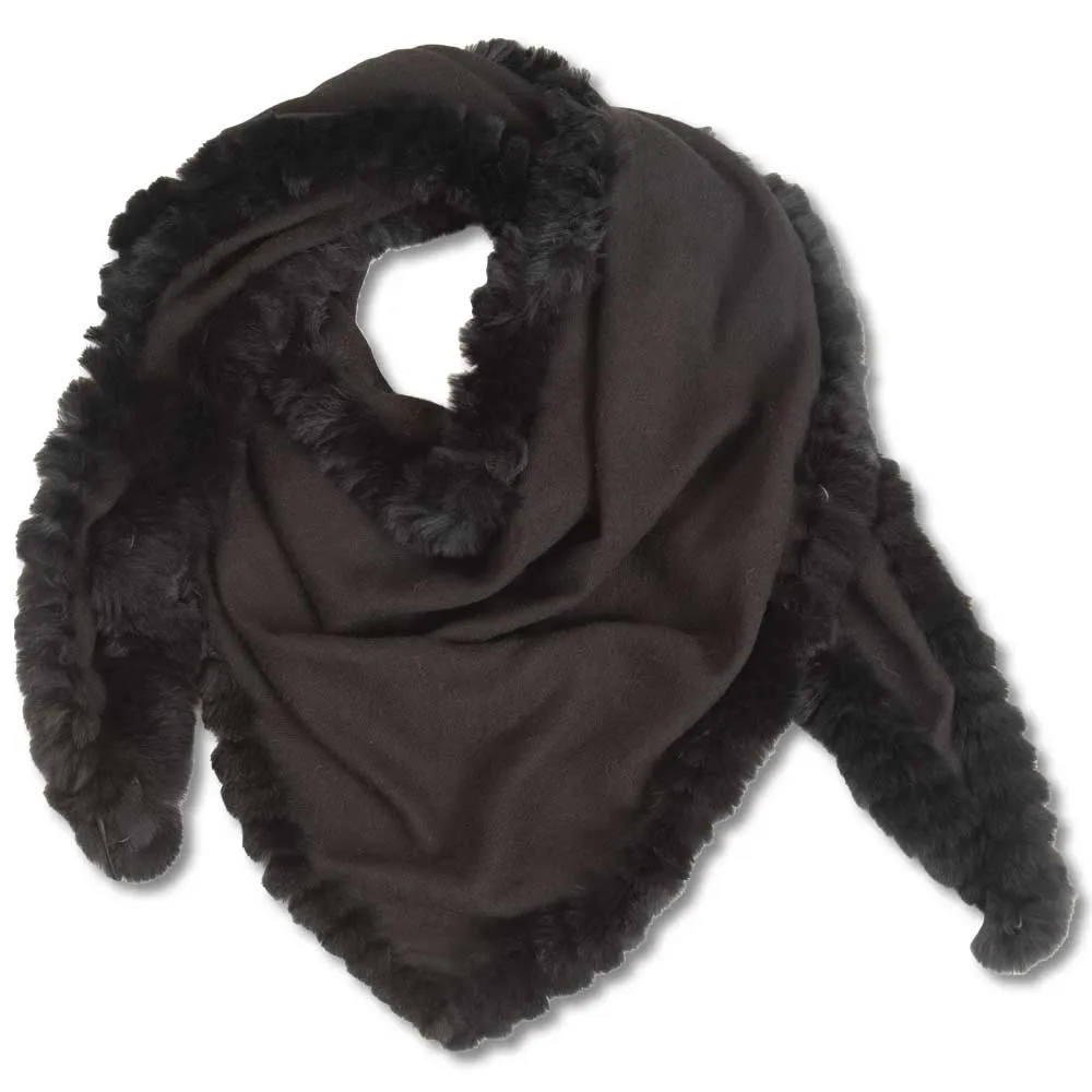 Women's Triangle Scarf Trimmed W/ Whipstiched Rex Rabbit