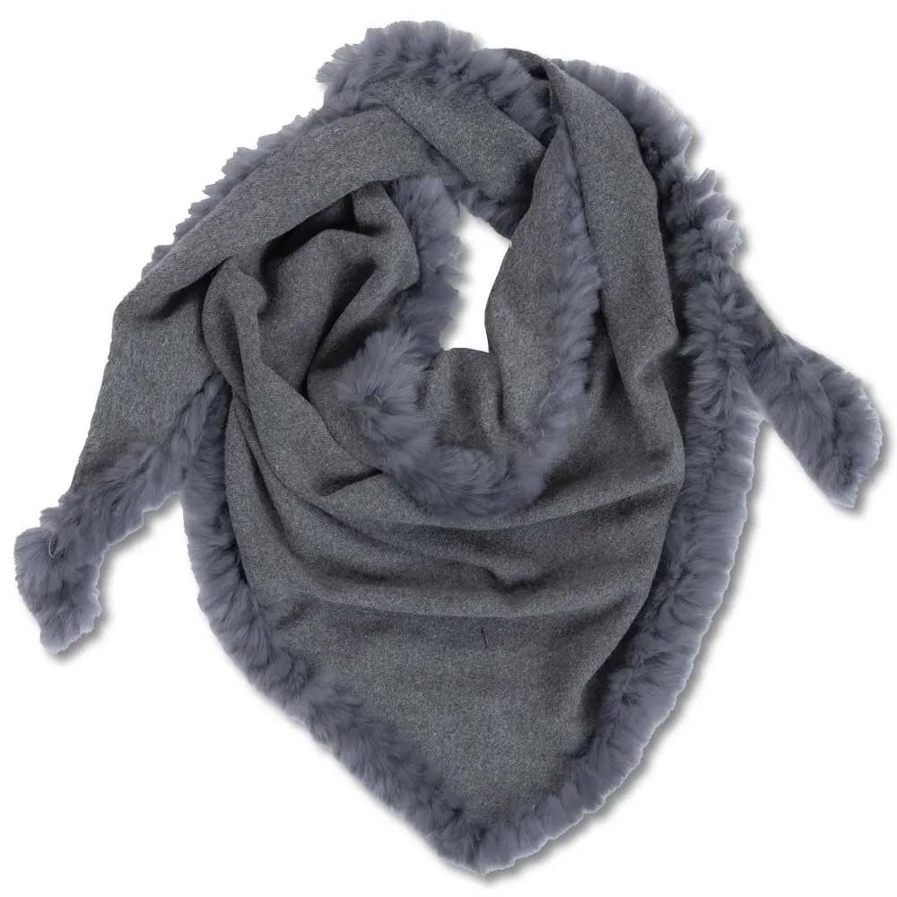 Women's Triangle Scarf Trimmed W/ Whipstiched Rex Rabbit
