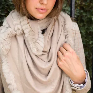 Women's Triangle Scarf Trimmed W/ Whipstiched Rex Rabbit